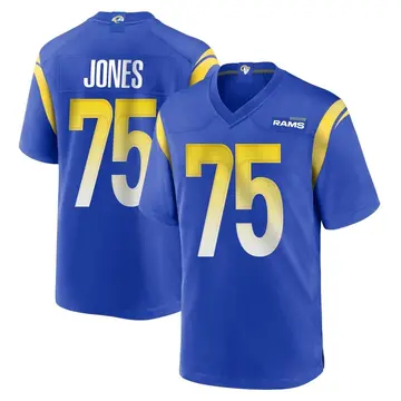 Lot Detail - C. 1967-68 DEACON JONES LOS ANGELES RAMS GAME WORN ROAD  ALTERNATE JERSEY - RARE BLUE COTTON STYLE (MEARS A8)